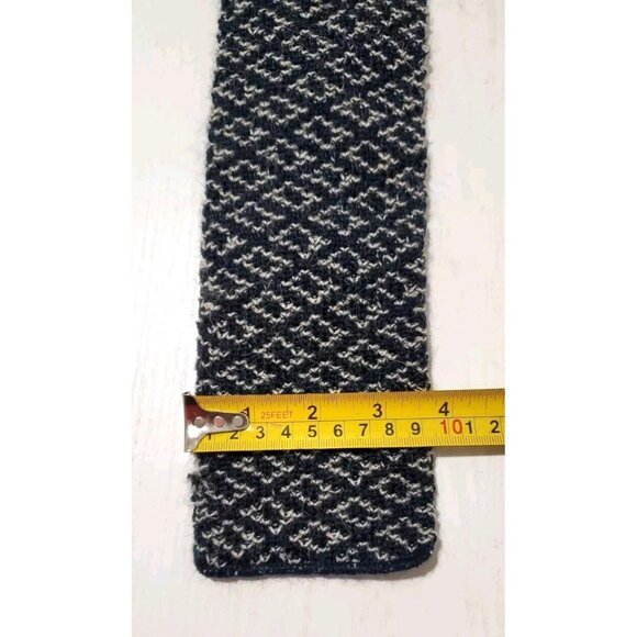 Vtg Rooster Rufflernit Square End Sock Tie Blue & White Wool & Mohair Necktie - Picture 6 of 6